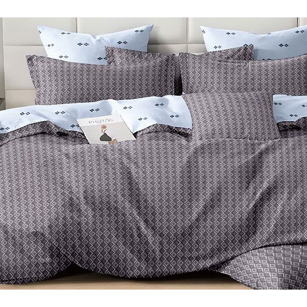 Серо-коричневый поплин с орнаментом и светло-голубым компаньоном