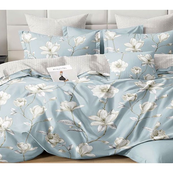 Светло-голубой поплин с белыми цветами и светло-серый компаньон