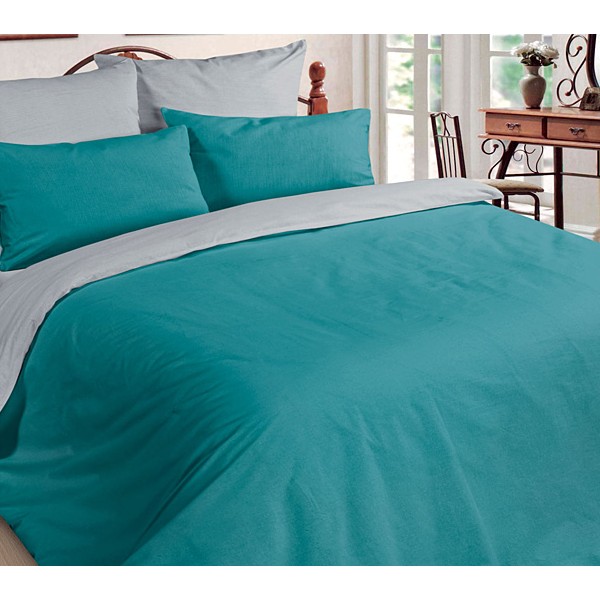 Постельное белье ткань мако-сатин зеленовато-синий и серый