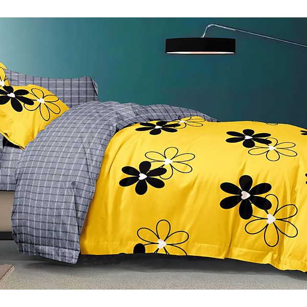 Желтый поплин с черными цветами и серым в клетку компаньоном