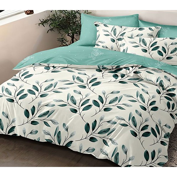 Светло-желтоватый поплин с зелеными листьями и зеленым компаньоном