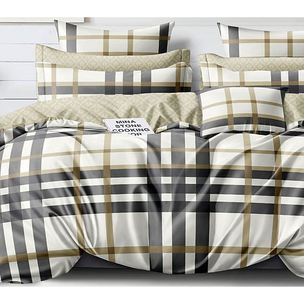 Светло-бежевый поплин с черными полосами с бежевым компаньоном с орнаментом