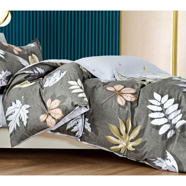 Темно-зеленый сатин с большими листьями и бледно-голубым компаньоном