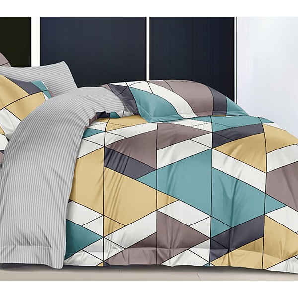 Зеленый поплин с желто-коричневой абстракцией и серым компаньноном