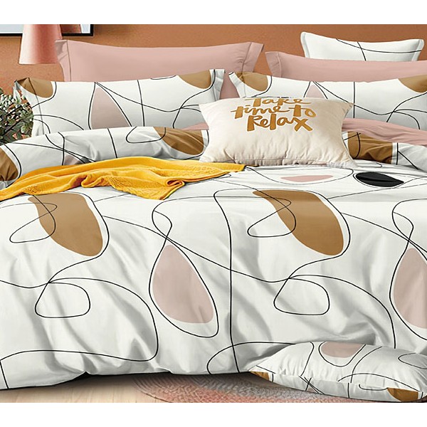 Светло-кремовый поплин с разноцветной абстракцией и бледно-бежевым компаньоном