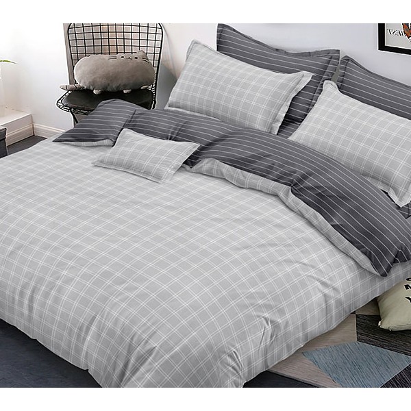 Светло-серый поплин в тонкую квадратный рисунок и темно-серый компаньон в белую полоску