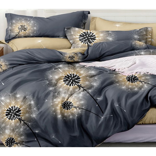 Графитово-серый поплин с одуванчиками и светло-бежевым компаньоном