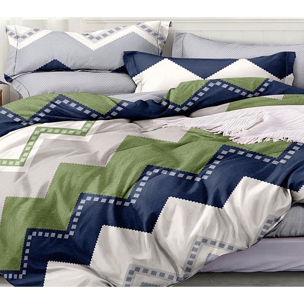 Белый поплин с сине-зелеными волнами и серым компаньоном