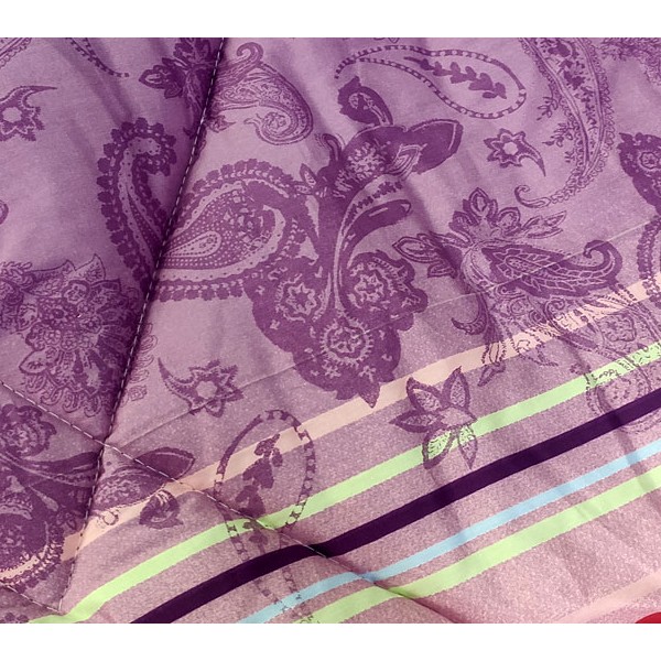 Фиолетовый сатин с разноцветными полосами ватное одеяло полуторка дефект ткани