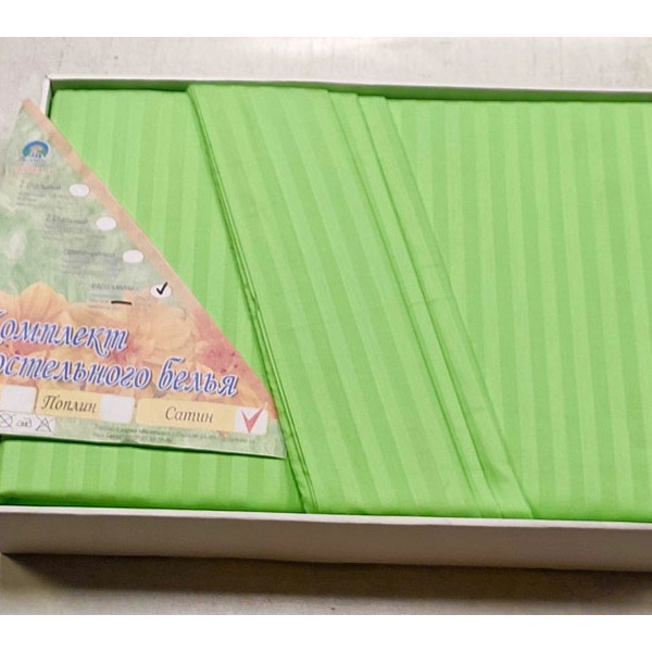 Травянисто-зеленый страйп-сатин с узкой полосой кпб евро-мини с простынёй 220*240