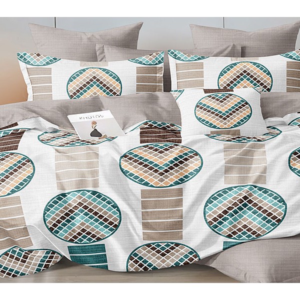 Светло-сероватый поплин с зелено-коричневыми рисунками и светло-серым компаньоном