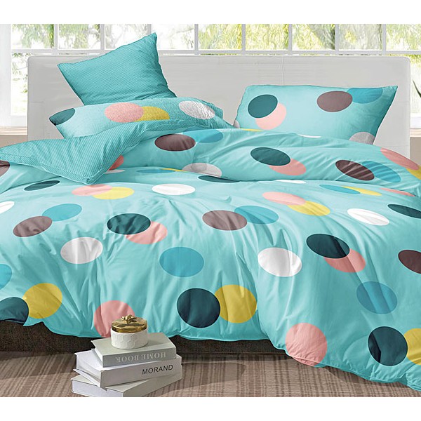 Светлый сине-зеленый поплин с разноцветными кругами с компаньоном в мелкую клетку