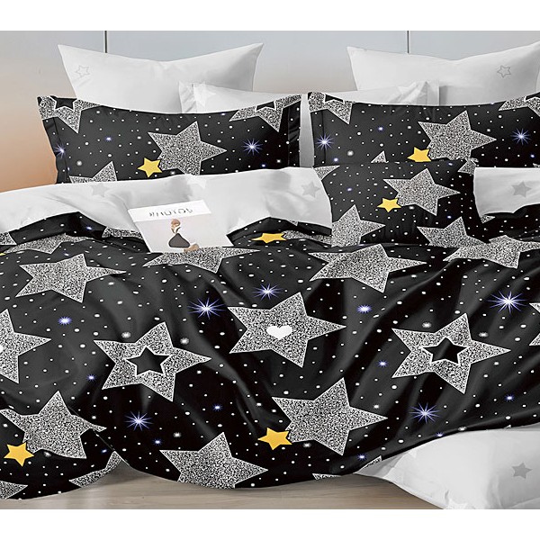 Черный поплин с белыми звездами и однотонно-белым компаньоном