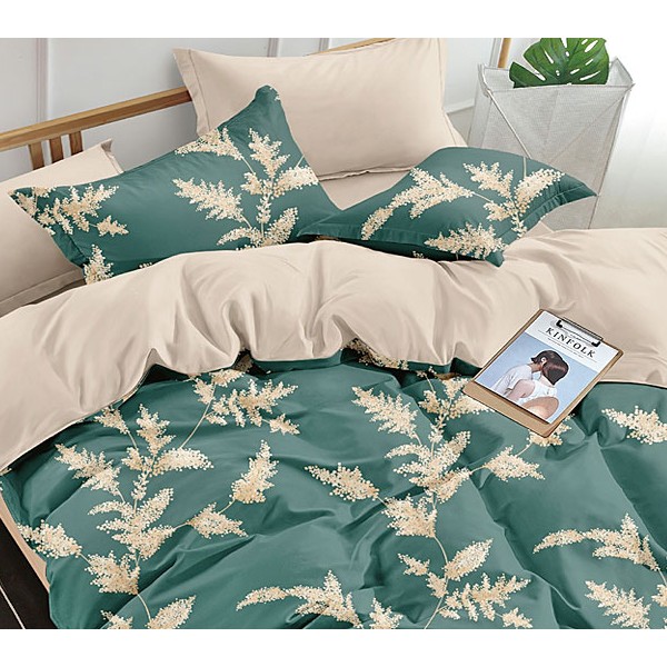 Зеленый поплин с цветами и однотонно-бежевым компаньоном