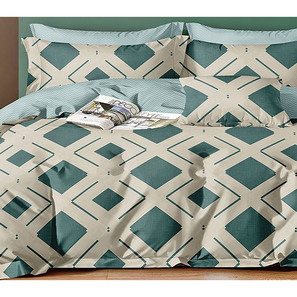 Зеленый поплин с бежевыми полосами и светло-зеленым компаньоном