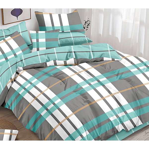 Серый поплин с белыми и зелеными полосами и зеленым компаньоном в полоску