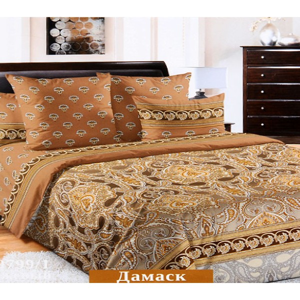 Постельное белье бежево-коричневая перкаль Дамаск FSD_6242
