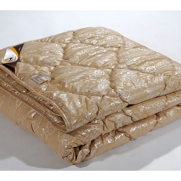Стеганое одеяло из верблюжьей шерсти в светло-коричневом тике серебро FSD_9012