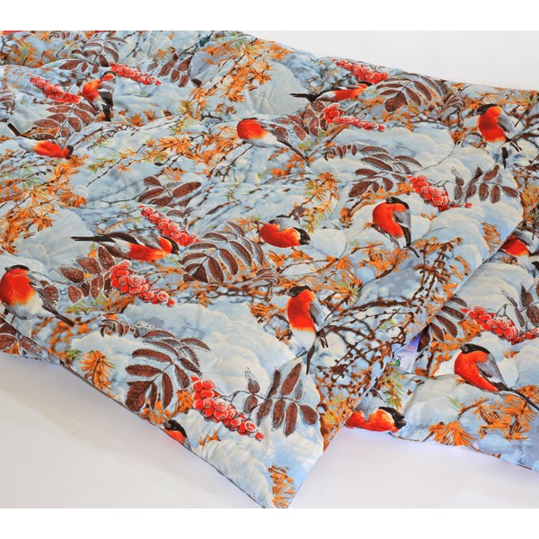 Одеяло ватное зимнее ткань Шуйская бязь - снегири с рябиной зимой --FSD_9693