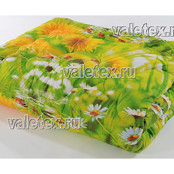 Ватное одеяло в Шуйской бязи яркий травянисто-зелёный с красивыми цветами Валетекс fsc_0636