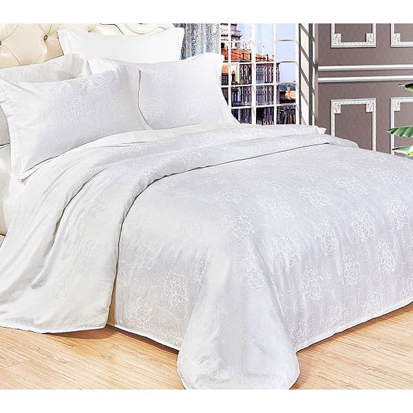 Жемчужно-белый сатин-жаккард с рисунками