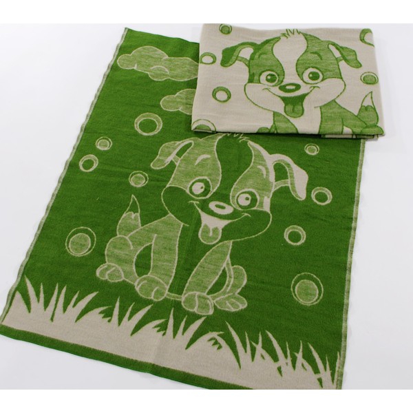 Детское одеяло полушерстяное бело-зелёное FSD_3426