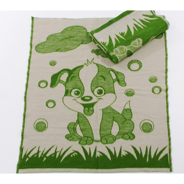 Детское одеяло полушерстяное бело-зелёное FSD_3425