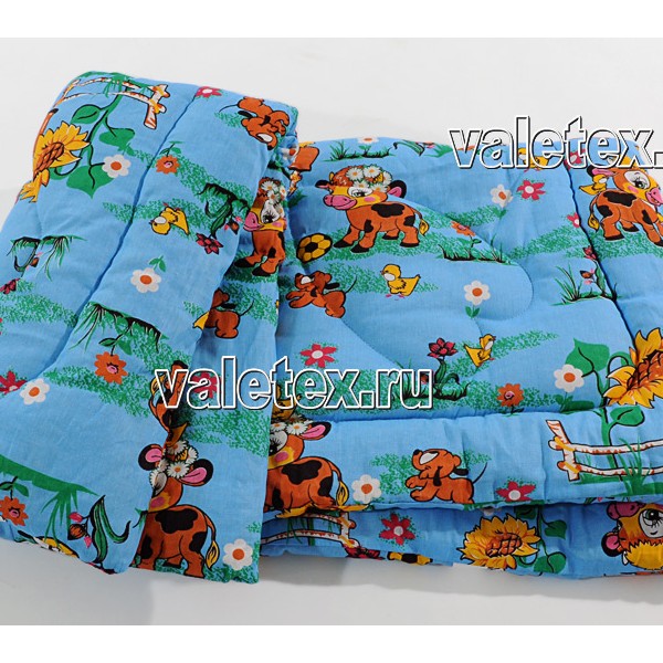 Детское одеяло свёрнутое вата хлопковая бязь голубое