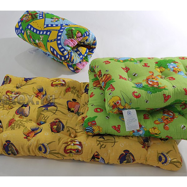 Детские матрасы вата хлопковая бязь жёлтый зелёный