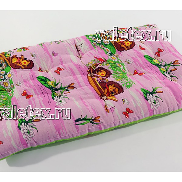 Детский матрас вата хлопковая бязь розово-зелёный