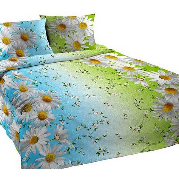 Пододеяльники из голубовато-зеленой шуйской бязи с красивыми ромашками