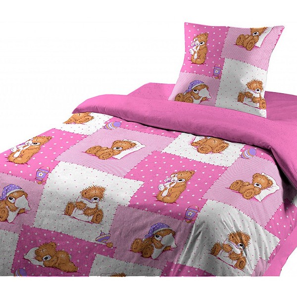 Пододеяльники из Шуйской бязи с плюшевыми медведями с розовым компаньоном