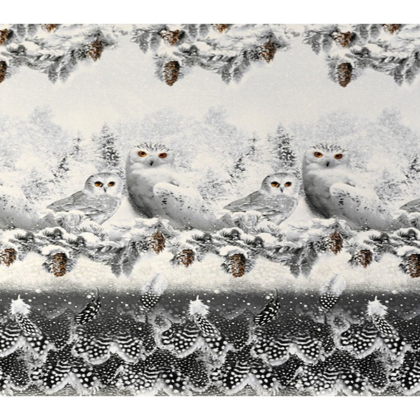 Постельное белье из Шуйской бязи с белыми совами в зимнем лесу