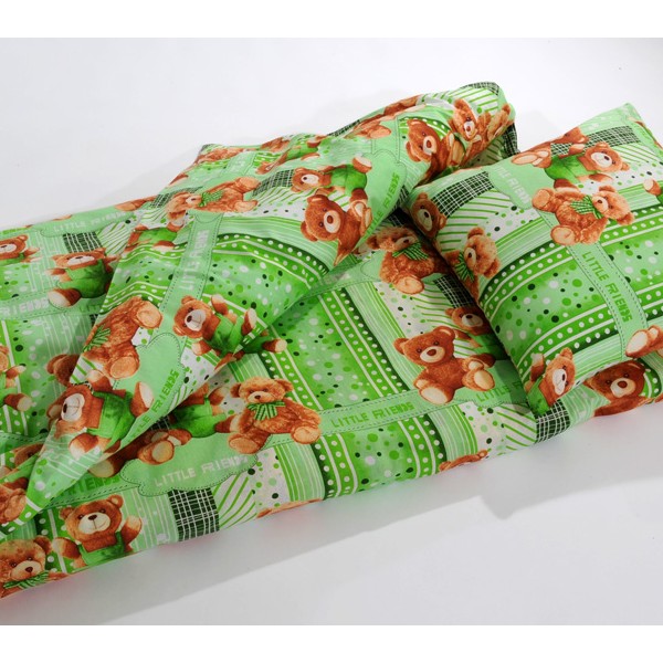 Постельное бельё из светло-зеленой бязи с коричневыми медведями