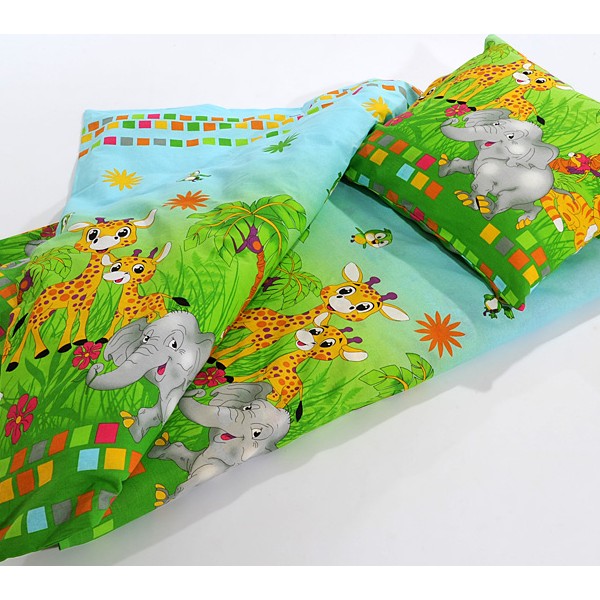 Сине-зеленая бязь с животными из сафари