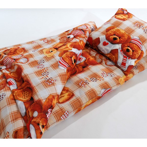 Постельное бельё из белой бязи в коричневую клетку с плюшевыми медведями
