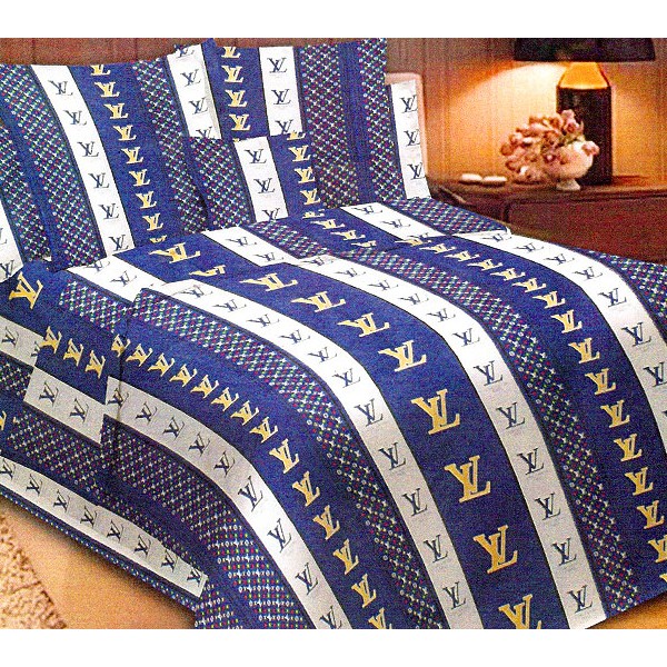 Бело-синие полосы бязи с золотыми рисунками