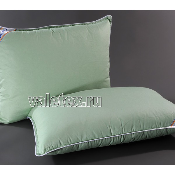 Подушки Бамбук двухкамерный чехол тик и однотонный светло-зеленоватый сатин Валетекс ESC_8322