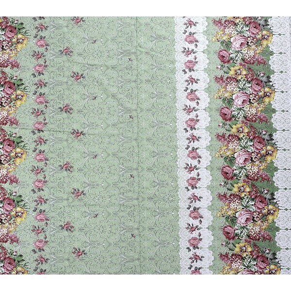 Постельное белье из светло-зеленой шуйской бязи с букетами цветов