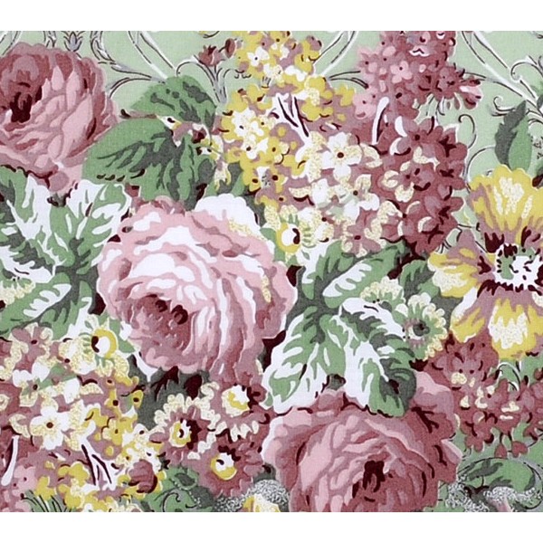 Букеты цветов на светло-зеленой шуйской бязи