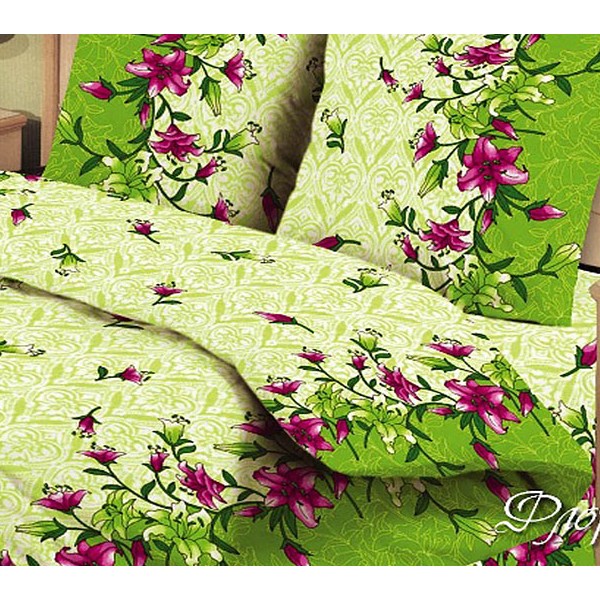 Постельное бельё из светло-зеленой бязи Флоранс с фиолетовыми цветами