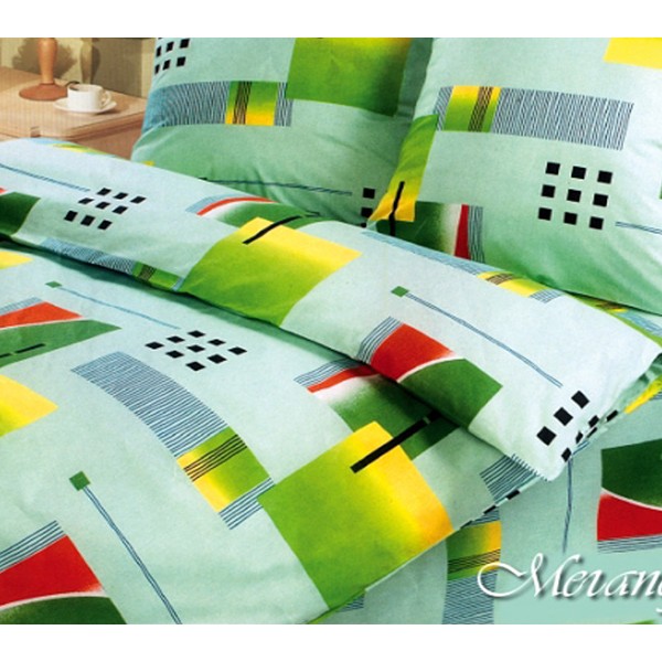 Светло-зеленая бязь Мегаполис с ярко-зеленой абстракцией