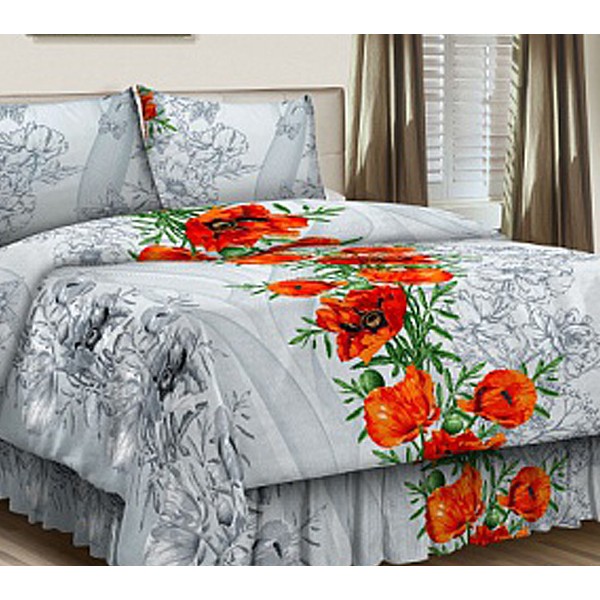 Серая бязь с большими красными маками