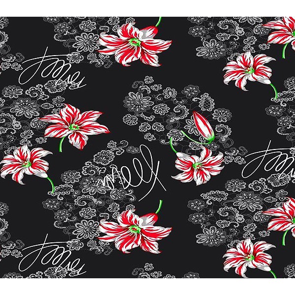 Постельное белье из черной бязи с красными цветами и белыми узорами