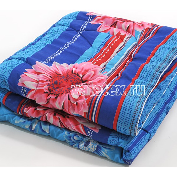 Одеяло серии Лето легкофайбер в полиэстере сине-голубое с цветами Валетекс DSC_1291