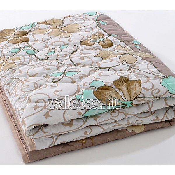 Одеяло серии Весна легкофайбер стёганный полиэстер бело-коричневое с красивым рисунком Валетекс DSC_3711