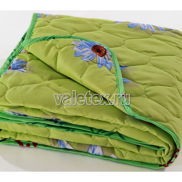 Одеяло серии Весна легкофайбер стёганный полиэстер с окантовкой травянисто-зелёный с цветами Валетекс DSC_3711