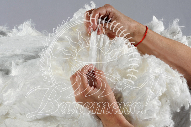 Натуральное белое эвкалиптовое волокно в руках