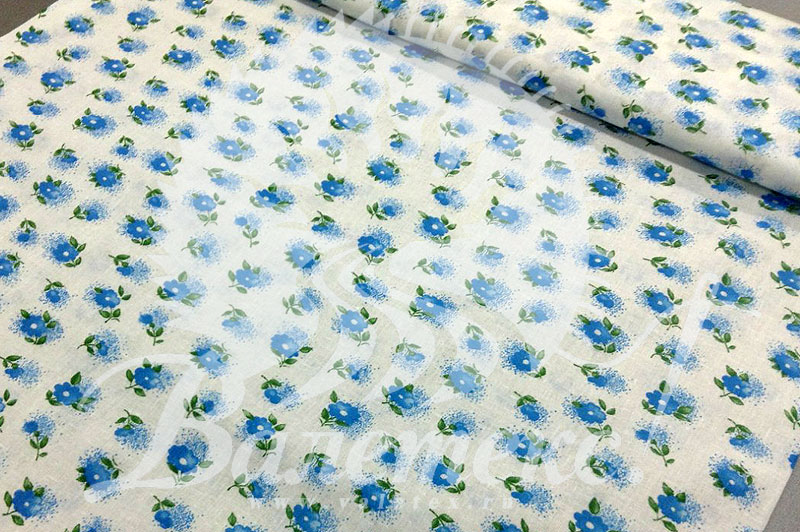 Ткань ситец белая с синими цветами Валетекс