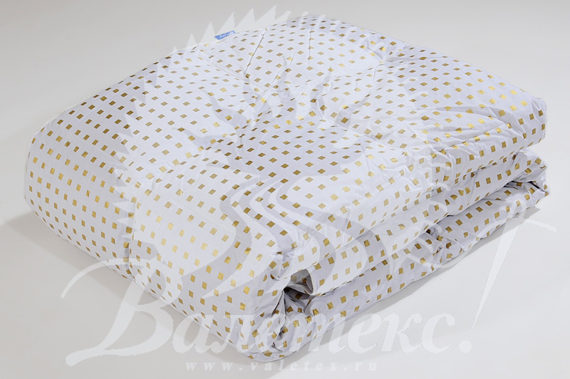 Одеяло из белого тика в жёлтый квадратик с чёсаным верблюжьим пухом от производителя